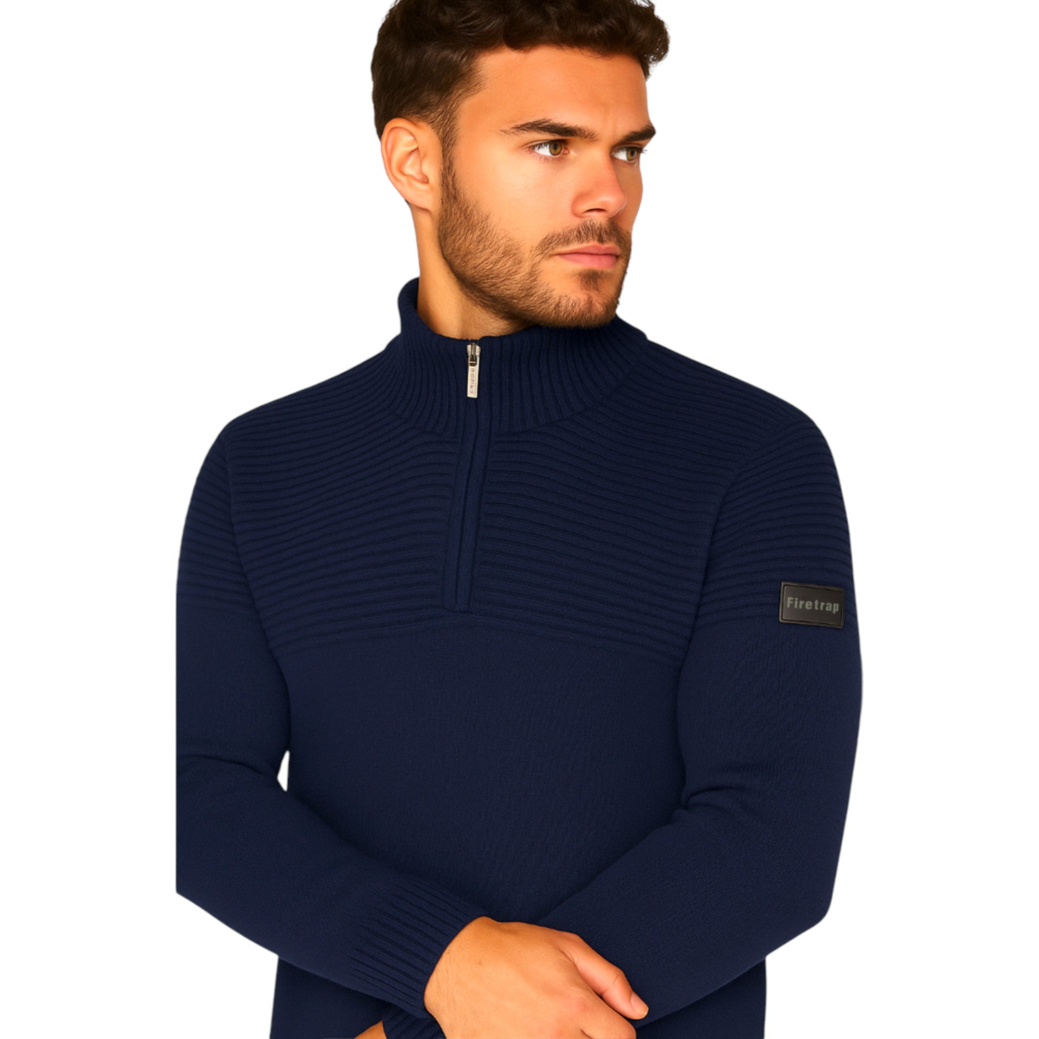 Men's ¼ Zip Noble Funnel Neck Jumper - Ex Store 'Firetrap'